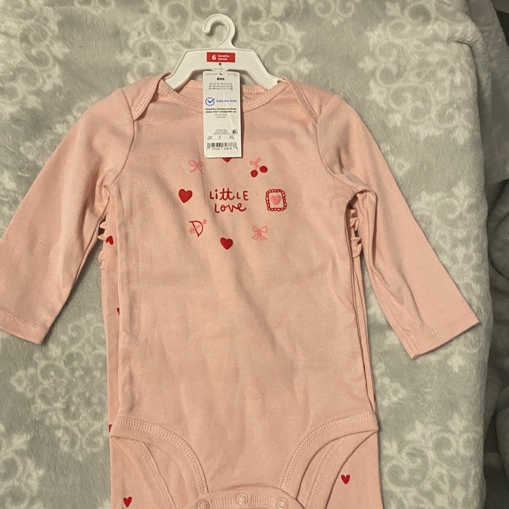 Carter's Pink Long Sleeve Bodysuit with Heart and Cherry Design